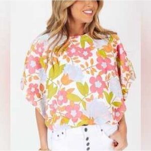 J. Marie Floral Women's Top - Pink, Green, White